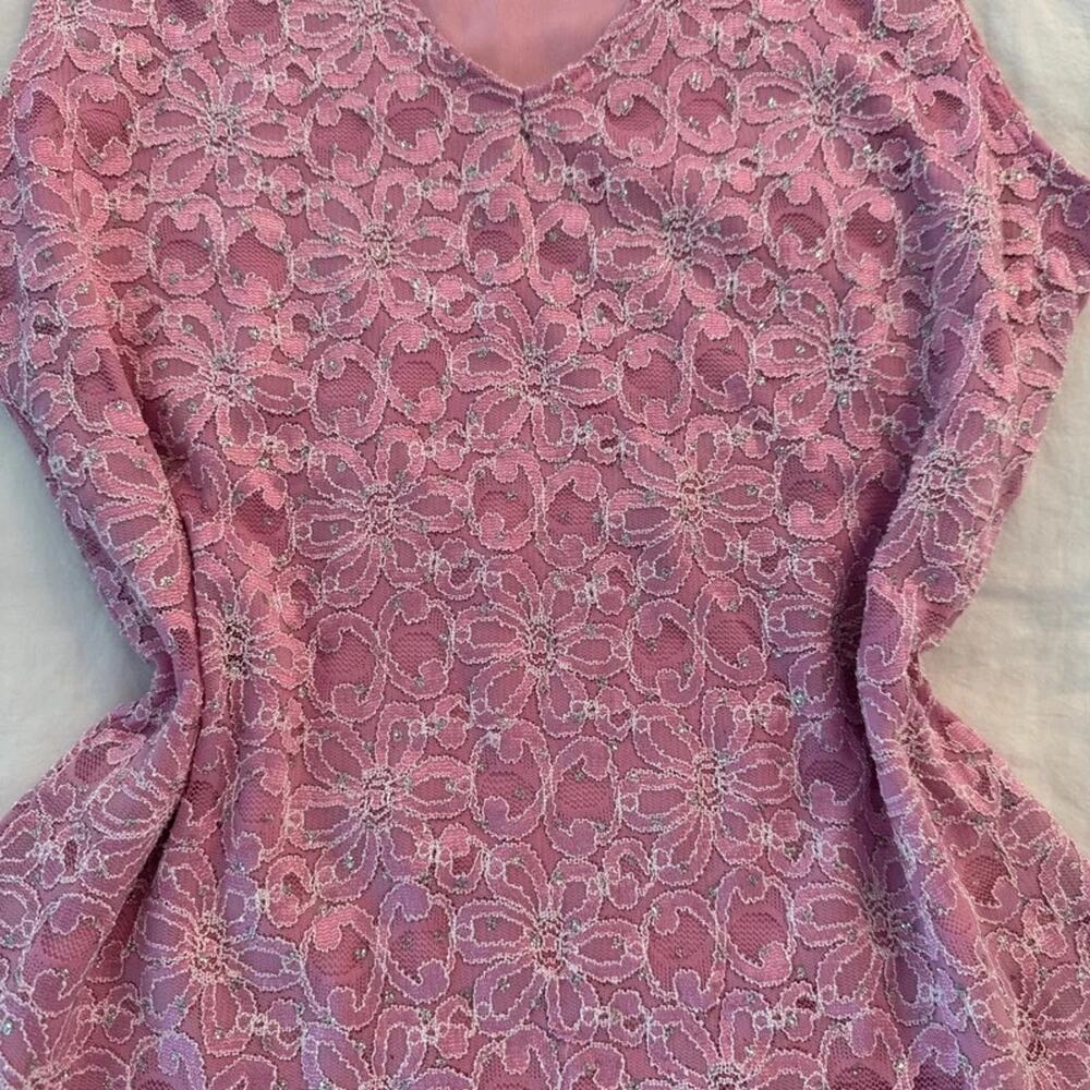 Y2K‎ Pink Lace Tank with Silver Glittered Polkadots - Picture 4 of 8